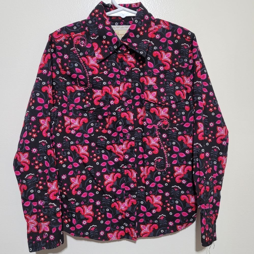 Shyanne Black and Pink Floral Western Kid Shirt